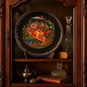 Vintage 1988 Palekh Russian Plate Ruslan & Ludmila Fairy Tale Art USSR Collectab